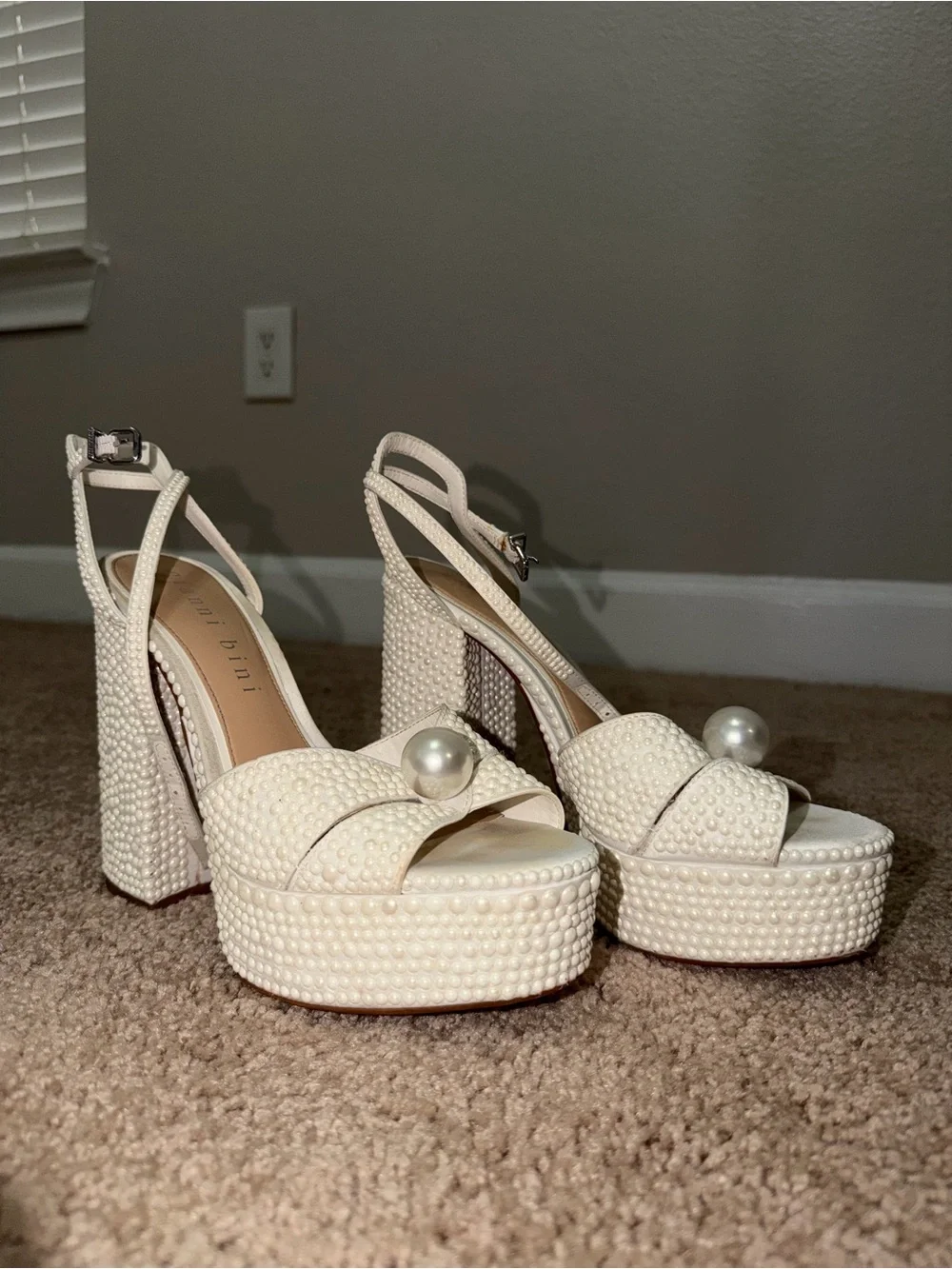 Gianni Bini KemaraTwo Embellished Pearl Platform Sandals.